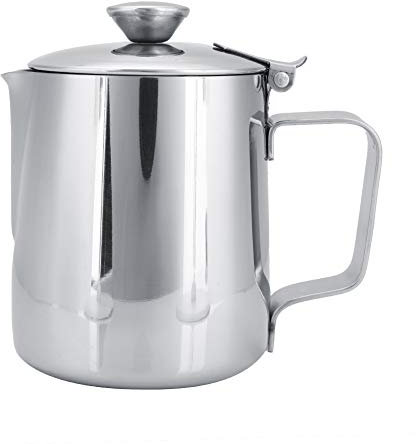 Milk Frothing Pitcher, Stainless Steel Coffee Cup Mug Milk Frothing Pitcher Jug with Lid And Handle Latte Coffee Art for Home Office Kitchen Coffee Shop, Silver(2000ml)