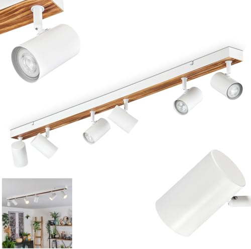 HOFSTEIN Deckenleuchte Gesteira, 6-flammige Deckenlampe aus Metall/Holz in Weiß/Naturfarben, Leuchte im modernen Boho-Design m. verstellbaren Schirmen, GU10, Esszimmer, Wohnzimmer, Küche, Schlafzimmer