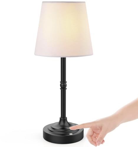 focondot Rechargeable Battery Powered Table Lamp, Wireless LED Lamps, Cordless Touch Lamps, Stepless Dimmable Bedside Lamps, Night Lamp for Bedroom, Dinning Room, Kitchen Decor, Office (Black)