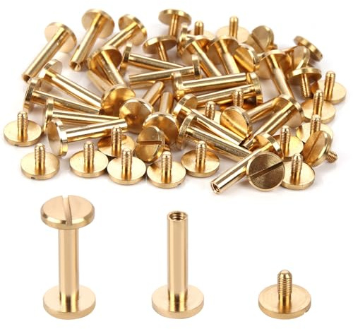 Chicago Lot de 25 vis de reliure, 4 mm x 12 mm, poste de reliure, écrou Phillips de 10 mm, pour décoration du cuir, scrapbooking, album photo, reliure de livres (laiton, 25 pièces)