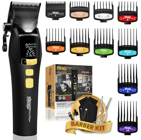 DSP Hair Clipper for Men Professional, Cordless DLC Coated Ceramic Blade, Five-Speed Adjustable 9000RPM, Hair Cutting Tool for Barbers, with Indicator Light Plug and Play, Black