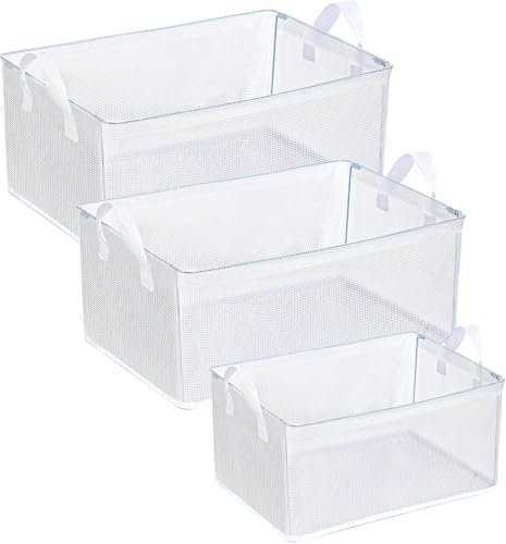 QOEOTUY Set di 3 scatole pieghevoli con contenitore pieghevole completamente trasparente con manico, in PVC, impermeabile, organizer per vestiti, libri, giocattoli