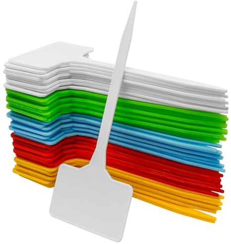 Evponk Lot de 50 étiquettes de plantes en plastique étanche de type T, 5 couleurs, étiquettes épaisses pour plantes de jardin en pot, herbes, fleurs, légumes, 5,5 x 15 cm