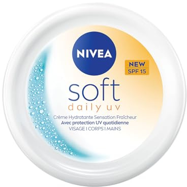 NIVEA Soft Daily UV LSF 15 – Körpercreme, Gesicht & Hände – Feuchtigkeit 48 Stunden & UVA/UVB-Schutz – Jojobaöl – leichte Textur & nicht fettend – Vegan – alle Hauttypen – 200 ml