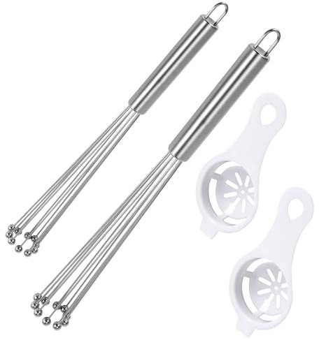 Set di 2 Fruste da Cucina in Acciaio Inox, Frusta Palla in Acciaio Inox e Separatore Tuorlo d'uovo, Frusta a Mano per uovo per Cucinare, Mescolare (10 and 12 )