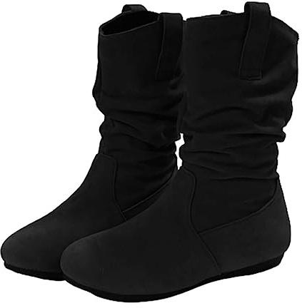 Bottines élégantes pour femmes hiver - Bottines en daim pour femmes - Bottines à bout rond à tige courte à mi-mollet, bottines mi-hautes à enfiler plates, bottines d’hiver antidérapantes, bottes de