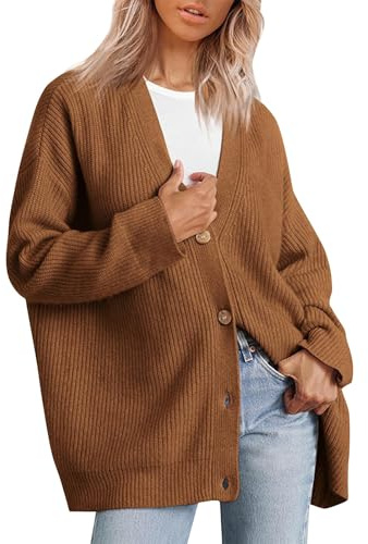 Cardigan Mujer Tallas Grandes Jersey Punto Mujer Largos Ligero Abierto Chaqueta De Punto Larga Cómodo Invierno Jersey Cárdigan Manga Larga Suéteres con Bolsillos(Café,L)