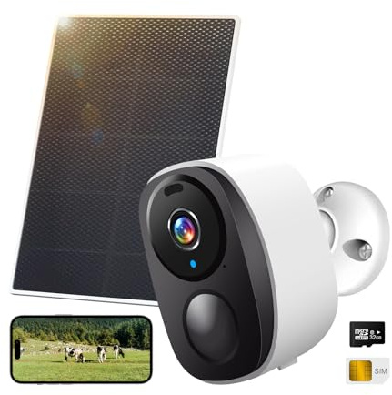 XNH 4G LTE Cámara Vigilancia con Tarjeta SIM, Sin Wi-Fi, 2K HD Camara Vigilancia Exterior con Panel Solar, 5000mAh, Color Visión Nocturna, PIR, IP67, Tarjeta SD de 32 GB