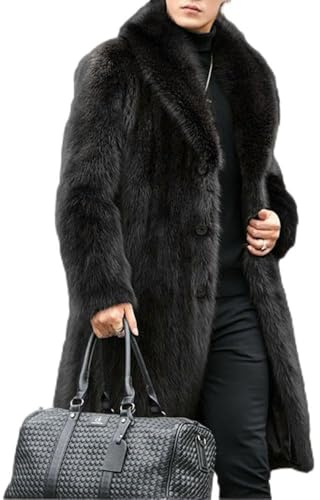 Cappotto lungo in pelliccia sintetica da uomo, trench invernale in pelliccia sintetica, spesso, morbido e caldo, abbigliamento casual da strada