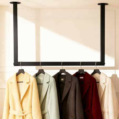 100Fentro Kleiderstange Decke, Garderobenstange Schwarz Deckenmontage, Kleiderstange Deckenmontage Metall für Flur, Garderobe, Schlafzimmer Breite 100 cm x Höhe 60 cm