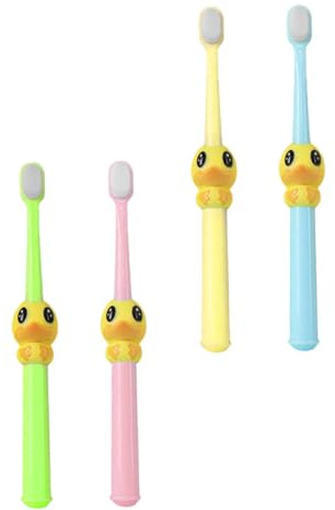 CIYODO 4 Stück Kinderzahnbürsten Cartoon Design Weiche Borsten Sanfte Reinigung für Jahre Farblich Sortiert Gelb Grün Blau für Oral Care