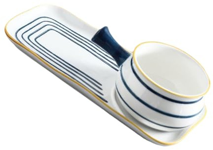 TOYANDONA Ceramics Milk Pan and Noodle Pot Set with Tray Easy to Clean and Store 650ml Capacity White Colour, Fashionable Simple Design, Gift for Kitchen Use