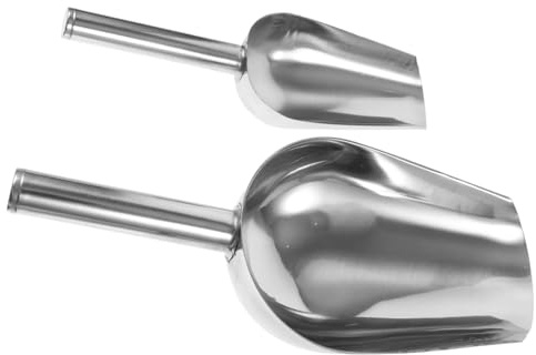 Warmhm 2 pezzi Paletta Ghiaccio e Farina in Acciaio Resistenti Cucchiaio Multiuso Leggero e Robusto per Cucina e Bar con Superficie Liscia e Gancio per Sospensione per Cubetti Ghiaccio e