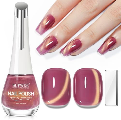 SUPWEE Cat Eye Nail Polish Quick Dry, 16ml Magnetic Nail Polish Non Gel | with Magnet Cateye Fingernail Varnish Air Fast Drying Manicure DIY Home Gifts for Women