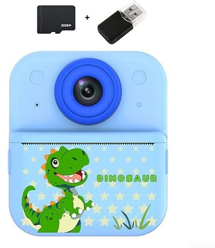 Appareil photo numérique pour enfants à impression instantanée, enregistrement vidéo 1080p, double objectif, zoom 16x pour des photos et des selfies amusants (bleu + 32)