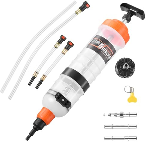 VEVOR Seringue à Huile 1,5 L Pompe Vidange Huile Moteur Aspiration Manuelle Pompe de Transfert Huile Automobile pour Tondeuses à Gazon, Voitures, Bateaux, Motos, avec Tuyau Long, Tuyaux d'Extension