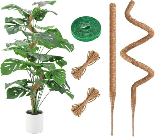 Bâton de mousse flexible de 125 cm pour Monstera, tuteur en fibre de coco avec accessoires, support pour plantes grimpantes en intérieur (120 cm, 2 pièces)
