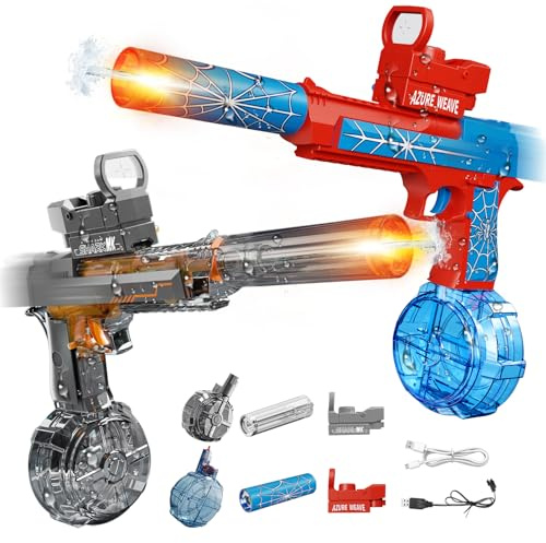 Tecnock 2026 Pistolas de Agua Eléctricas, Pack de 2 Pistolas Automáticas Recargables con Luz en la Boquilla, Alcance 8–10 m, Juguetes de Agua para Niños y Adultos, Piscina, Playa y Jardín