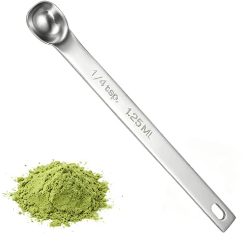 Stainless Steel Matcha Spoon 1/4 Teaspoon (1.25ml), Mini Measuring Spoon with Long Handle, Silver Small Teaspoon for Matcha Powder, Coffee, Baking & Spices