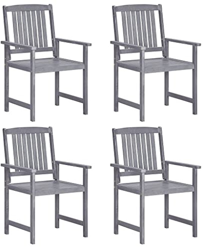 RMIHSJG 4 Stück Gartenstühle aus Massivholz Akazie Grau, Wetterfeste Outdoor Sitzmöbel für Terrasse und Balkon, Stabile Holzstühle mit Grauer Lackierung, Langlebige Gartenmöbel