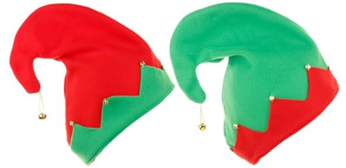 GLSTOY Cappelli da Elfo in Flanella Rossa, 2 Pezzi Copricapo Campana per Feste Natalizie e Eventi a Tema