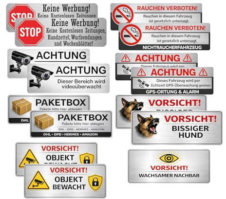 GPS Ortung Aufkleber Set – 15x Achtung GPS Überwachung Fahrzeug Hinweis Sticker – Sicherheits Aufkleber für Auto, Transport, Firmenfahrzeuge & Lieferdienst wetterfest