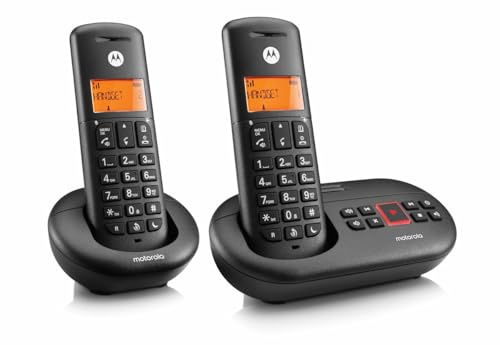 Motorola E212 Cordless Landline House Phone, Home Phone, Answer Machine, Nuisance Call Blocking, Do Not Disturb Button, Amber Backlit Display, Twin Handset Pack (Renewed)
