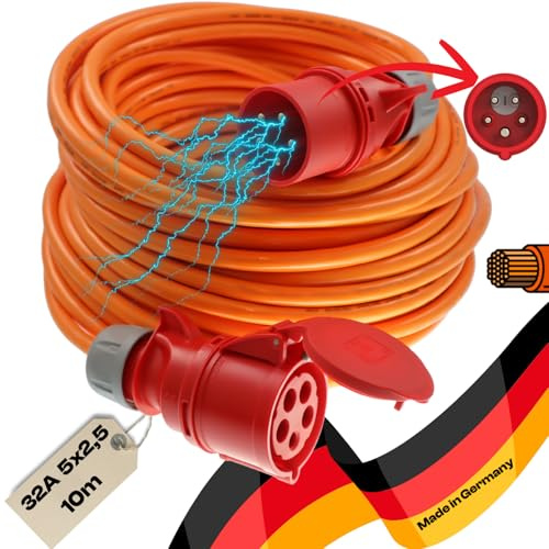 netbote24 maxgo CEE-Starkstromkabel Kraftstromkabel Verlängerungskabel Panzerkabel Pur mit Phasenwender 5P H07BQ-F 5x2,5mm² 400V 32A Stecker Flexibles für Außenbereich IP54 10m