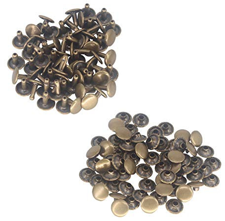 Trimming Shop Leather Rivets 100 Set Double Cap Rivets Tubular Metal Studs for DIY Crafts, Handbag, Belts, Purses, Bags, Shoes, Clothing, Repair & Replacement, 12mm, Bronze