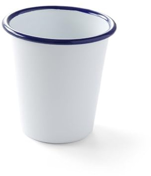 HENDI Gobelet en acier émaillé blanc, avec bord bleu, pour le petit déjeuner et boissons chaudes et froides, pour café, bière, whisky, pour camping, fête, extérieur, voyage, bar, 0,3L, ø90x(H) 90mm
