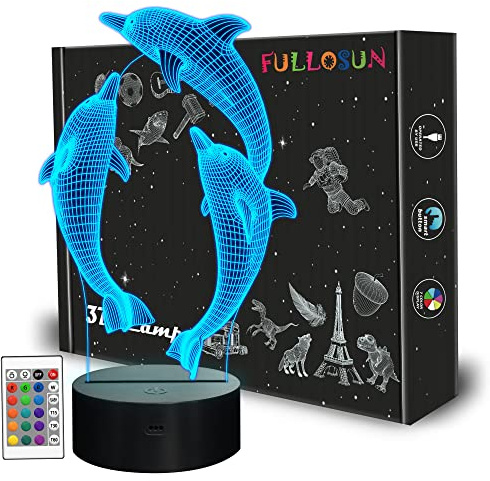 Nachtlicht für Kinder Ocean Dolphin 3D Nachtlicht Porpoise Delfin Nachtlampe 16 Farbwechsel Weihnachten Geburtstagsgeschenk für Kind