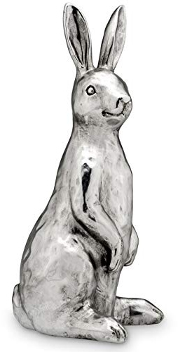 H.Bauer jun. Deko Hasen Figur Kunststein, Silber, 30 cm, sitzend, XL | Polyresin, Osterdeko, Frühjahresdeko, zum hinstellen