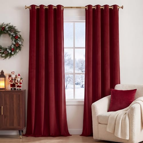 StangH Rote Samtvorhänge 243,8 cm – Schlafzimmer Verdunkelungsvorhänge mit Ösen, wärmeisoliert, geräuschabsorbierend, Fensterdekoration für Party/Filmzimmer, 132 x 244 cm, 2 Paneele