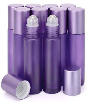 Kesell Lot de 10 flacons d’huile essentielle avec bouchon en aluminium, 10 ml en verre dépoli Violet Boules de parfum en acier inoxydable pour aromathérapie, huiles parfumées