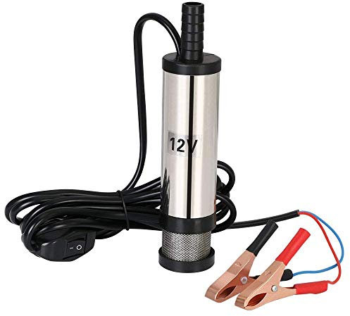 flintronic Water Pump, 12V 38MM Diesel Fuel Pump for Diesel, Kerosene(Prohibited Gasoline&Flammable Liquids) Water, Stainless Steel Submersible Pump with Clip, Filter Removable | 3m Power Cord