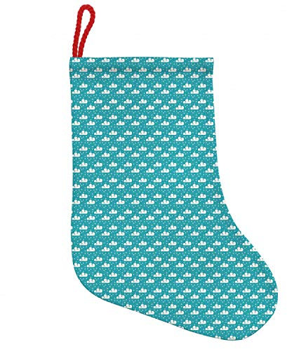 ABAKUHAUS Abstrakt Hängende Nikolausstiefel Weihnachtssocken, Schneeflocken und Wolken, Weihnachtsstrumpf zum Aufhängen, 25x35cm, Dunkler Seafoam Weiß