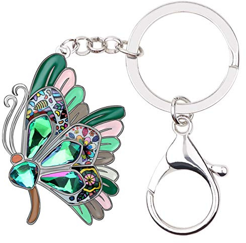 BONSNY Alliage D'Émail Strass Floral Mignon Papillon Insecte Porte-Clés Bijoux Cadeaux pour les Femmes Clés de Voiture de la Femme Portefeuille Charms Accessoires