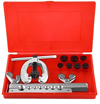 Brake Line Flaring Tool Kit, 9Pcs Metric & Imperial Pipe Tube Brake Flaring Kit Includes Clamp Spreader Dies with Case, Pipe Tube Faring Repair Set for Single Or Double Flares 45# Steel