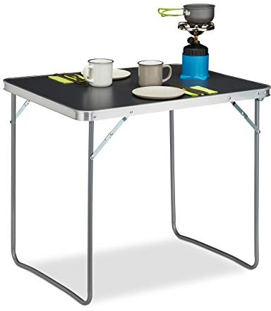 Relaxdays Campingbord, vikbart, aluminium, MDF, lätt utomhusbord, liten, HBT: 70 x 80 x 60 cm, silver/grå