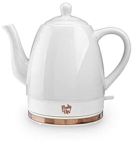 Pinky Up Noelle Bouilloire électrique en céramique 1,5 L Gris Or rose Bec col de cygne Design sans fil