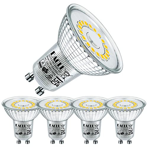 EACLL GU10 LED Bulbs Neutral Daylight White 4.8W 4000K, 50W Halogen Lamp Equivalent. 710 Lumen Energy Saving Light Source, Wide Beam 120° Spotlight, No Flicker Non-dimmable Reflector Bulb, Pack of 4