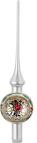 Christbaumspitze, Christbaumschmuck, Inge-Glas, deutsches Produkt, Spitze, 7 x 30 cm, Mistelzweig, weiß matt