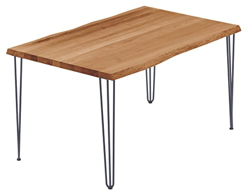 LAMO Manufaktur Esstisch Küchentisch Schreibtisch Couchtisch aus Massivholz, mit Baumkante 120x80x76 cm (AxBxH), Creative, Dunkel/Anthrazit, LEB-01-A-004-7016Cr