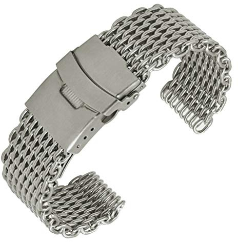 PartyKindom 20mm Shark Mesh Edelstahl Uhrenarmband Armband Faltschließe Uhrenarmband (Long Pattern Silver) für Geschenk