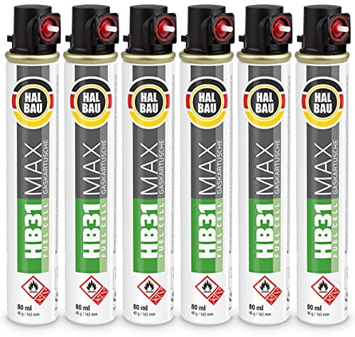 6 st. gaspatroner 165 mm, 80 ml, Fuel Cell, reservgas för spikar, röd ring, gas året runt HB31