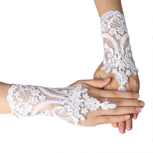 Latious Wedding Bride Lace Gloves Fingerless Bridal Gloves Floral Glove Party Prom Glove Accessories for Women and Brides