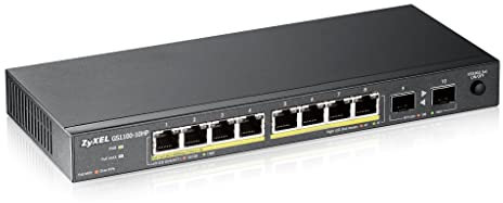 Zyxel 10-Port Gigabit Unmanged PoE+ Switch, 8 Ports mit PoE 130 Watt max. 2 SFP-Ports - Design ohne Lüfter fanless [GS1100-10HP]