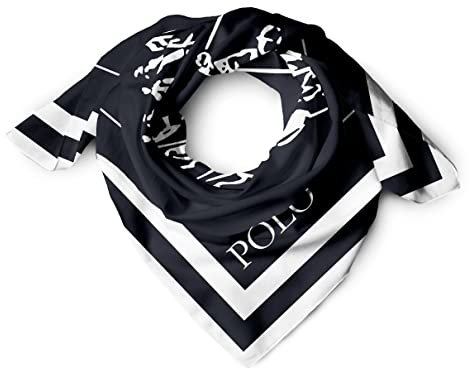 TigerTie - Seidennickituch Halstuch in schwarz weiss schwarzblau Polo Club Muster - Halstuchgröße 65 x 65 cm - Nickituch 100% Seide