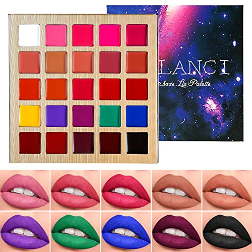 DE'LANCI Lipstick Palette Nude Red Peach Pink Shades 25 Color, Professional Moisturizing Lip Gloss, Long Lasting Soft Smooth Lipstick Pallet Waterproof, Pigmented Halloween Face Paint Costume Makeup