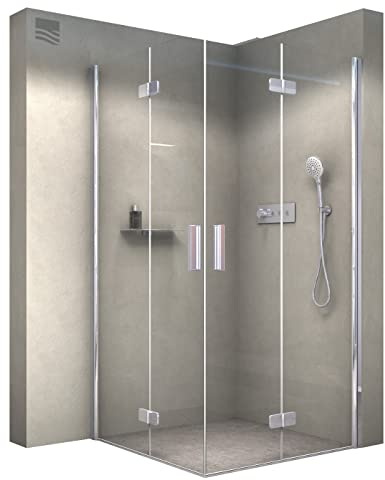BERNSTEIN Duschkabine 100x80 cm Falttür Rahmenlose Eckdusche NT213 Eckeinstieg Hebe-Senk Duschabtrennung 8 mm ESG Nano Echtglasdusche mit Chrom Profil, Dusche Rechts x Links: 100x80 cm